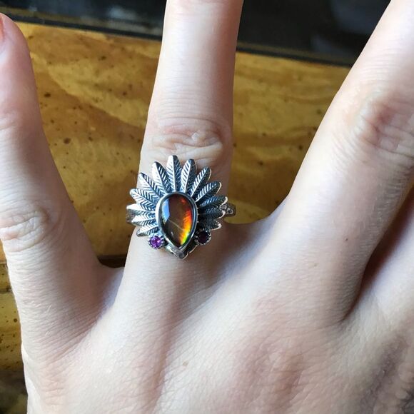 Canadian Ammolite Sterling Silver Ring Size 6 - Picture 10 of 12